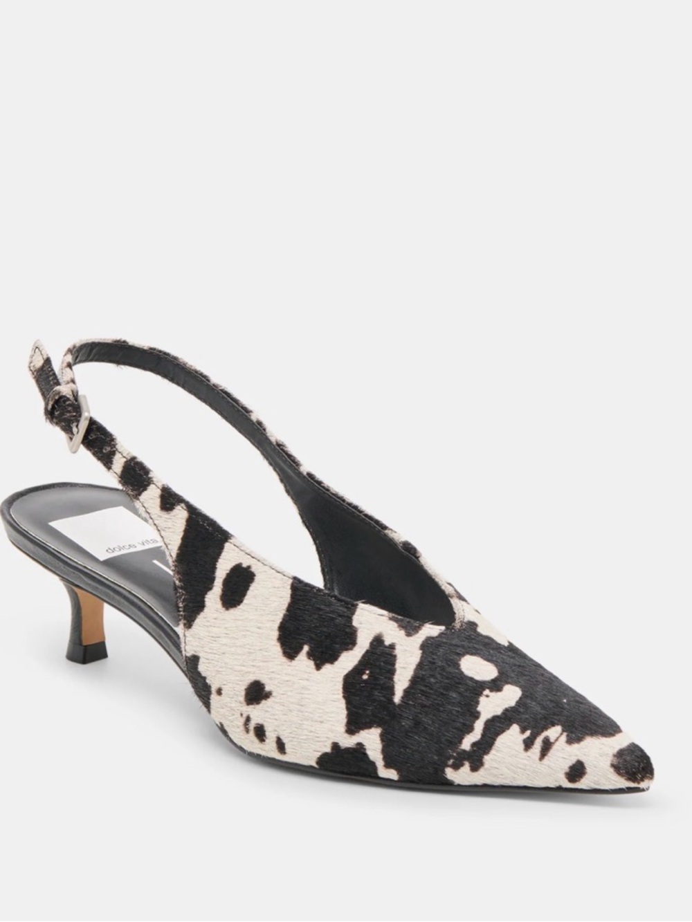 Dolce Vita Black & White Animal-Print Slingback Kitten Heel Mule